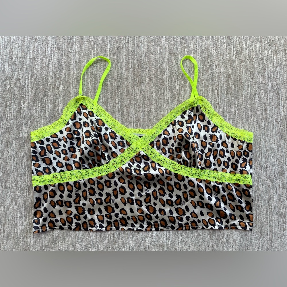 Tunnel Vision Leopard Print Camisole with Neon Green Trim